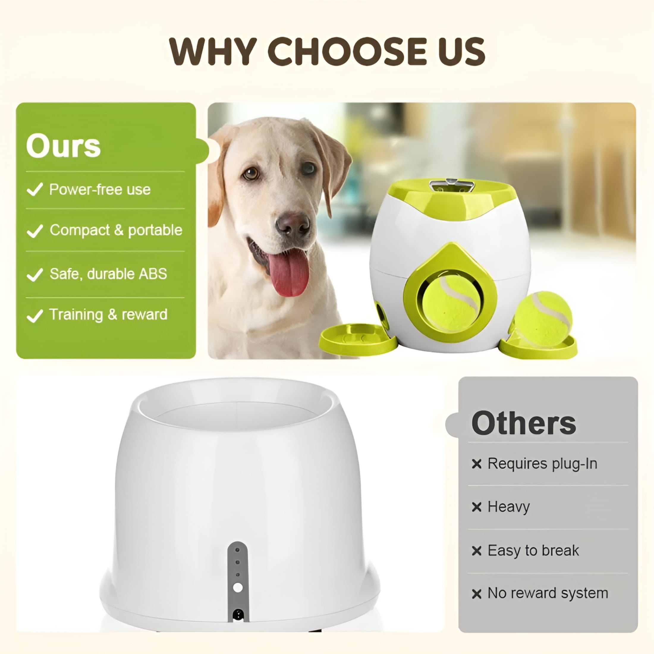 BESTSKY Dog Ball Thrower Launcher with Food Reward for Interactive Play & Training Ball Launcher for Dogs