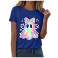 thumbnail image 6 of felwors Halloween women's shirt 2025 cute ghost cotton shirt autumn pumpkin T-shirt round neck pattern T-shirt casual short sleeved top Dark Blue, XXL, 6 of 6
