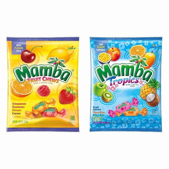 Mamba Chewy Fruit Candy - Chews Combo 2-Pack (Fruit Chews Tropics), 2 × 7.05 oz (14.1 oz Total)