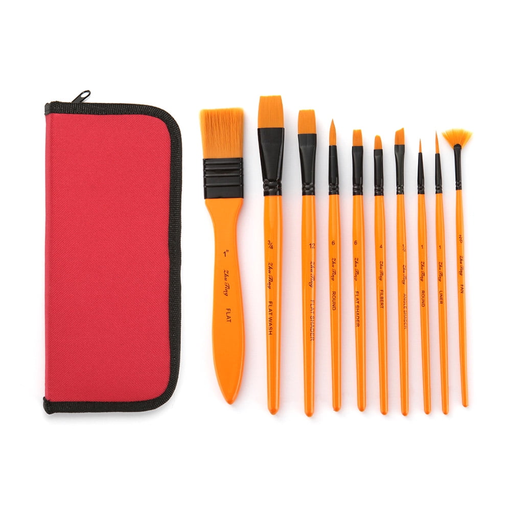 10 Different Sizes Nylon Hair Artist Paint Brushes Art Brush With Carry Case