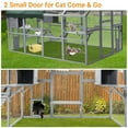 thumbnail image 3 of Large 3-Tier Outdoor Cat House, Small Animal Enclosure with 2 Lockable Cat Doors and a Walk in Door, Large Catio with Half Waterproof Cover, Portable Kitty House with Resting Boxes, 3 of 9