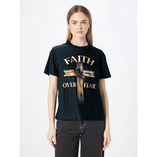Camiseta estampada 100 % algodón para mujer, de manga corta y cuello redondo, ideal para uso diario y para el tiempo libre.