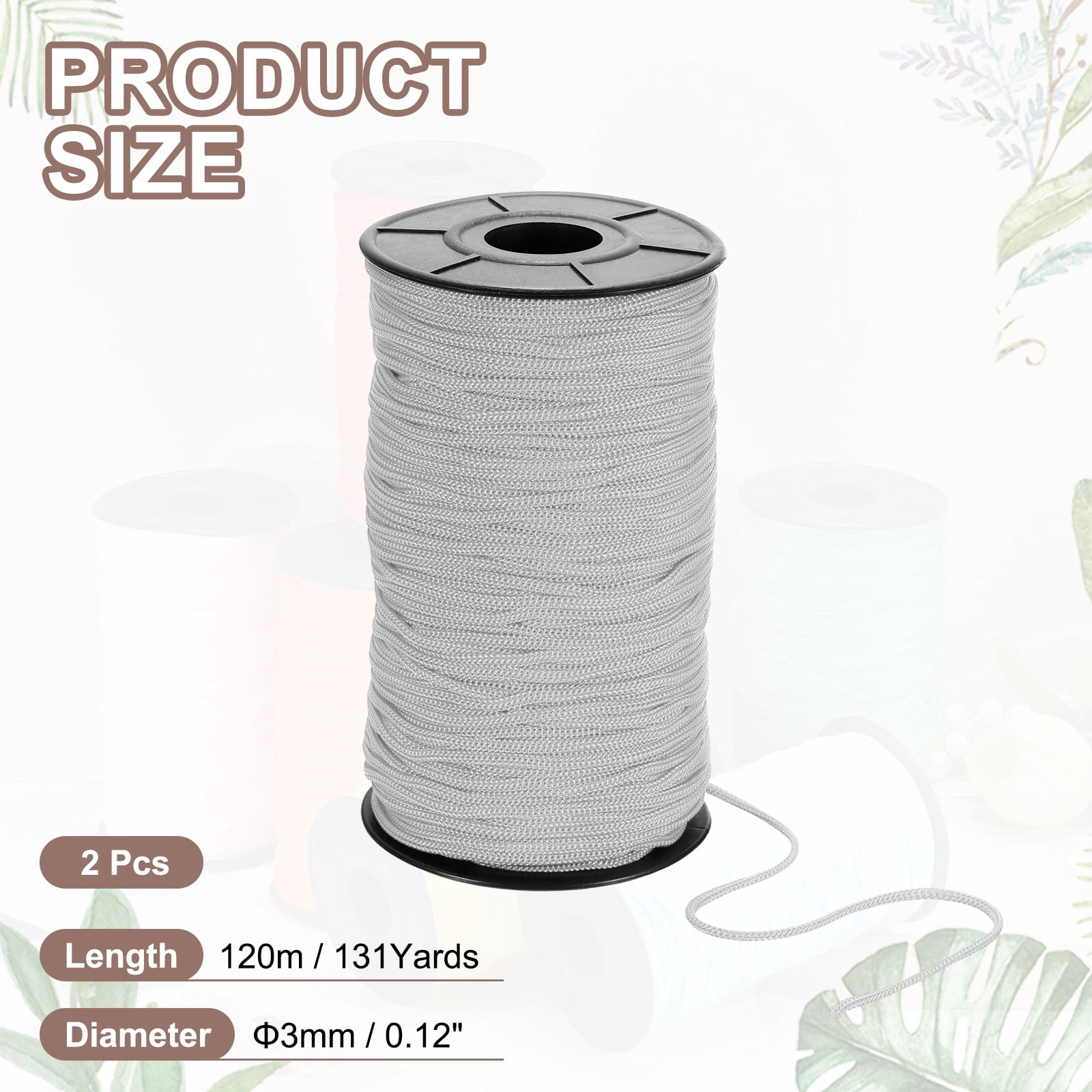 Uxcell 2 Pcs Polyester Macrame Cord, 3mm x 131 Yards Polypropylene Crochet Braided Rope Macrame Yarn for Wall Hangings Bag Craft Knitting, Light Gray