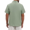 thumbnail image 3 of INSPIRE CHIC Father's Day Men's Plain Linen Chest Pocket Short Sleeve Contrast Color Collar Shirts XL Light Green, 3 of 5