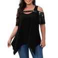 thumbnail image 1 of Gvmfive Women Plus Size Sequins Cold Shoulder Irregular Blouse Casual Short Sleeve Tunic Tops, 1 of 4