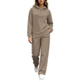 thumbnail image 2 of BRGZLK Women Long Sleeve Sweatsuit Fall Winter Fashion Oversized Half Zip Sweatshirt and High Waisted Wide Leg Pants 2 Piece Outfits Casual Workout Travel Lounge Set Khaki S, 2 of 6