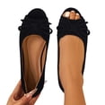 thumbnail image 4 of Black Sandals For Womens Slip On Casual With Bow Detail And Peep Toe Design Flat Sole Comfortable For Outdoor Activities And Wear Size 42, 4 of 9