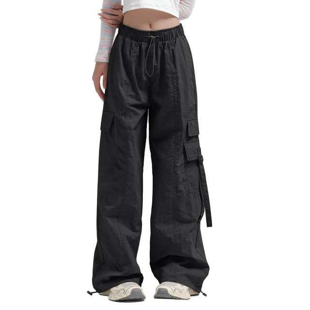 Timegard Hiking Pants for Women Cargo Pants Wide Leg Elastic Waisted Drawstring Athletic Trousers with Pockets