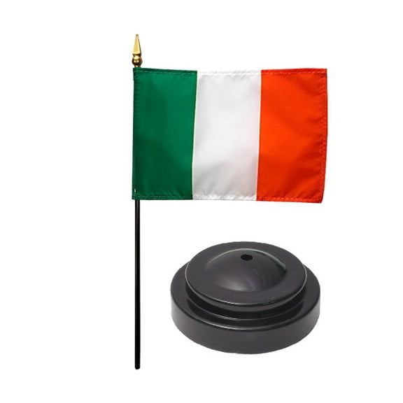 Ireland Desk Flag with Base; American Made Rayon 4x6 inch Miniature Table Set Includes One Small Mini Country Stick Flags and One Black Stand (Ireland Desk Flag and Base)