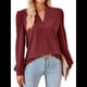 thumbnail image 2 of Blusas para Mujer, Elegantes, Informales, con Cuello en V, Larga, Blusas para Mujer con Mangas Abullonadas Vino Tinto L, 2 of 10