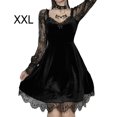 thumbnail image 4 of Minnieouse Mujer estilo gótico verano hasta la rodilla vestido banquete manga larga cintura alta cuello en V vestidos poliéster ropa Casual Vestidos Negro XXL, 4 of 6