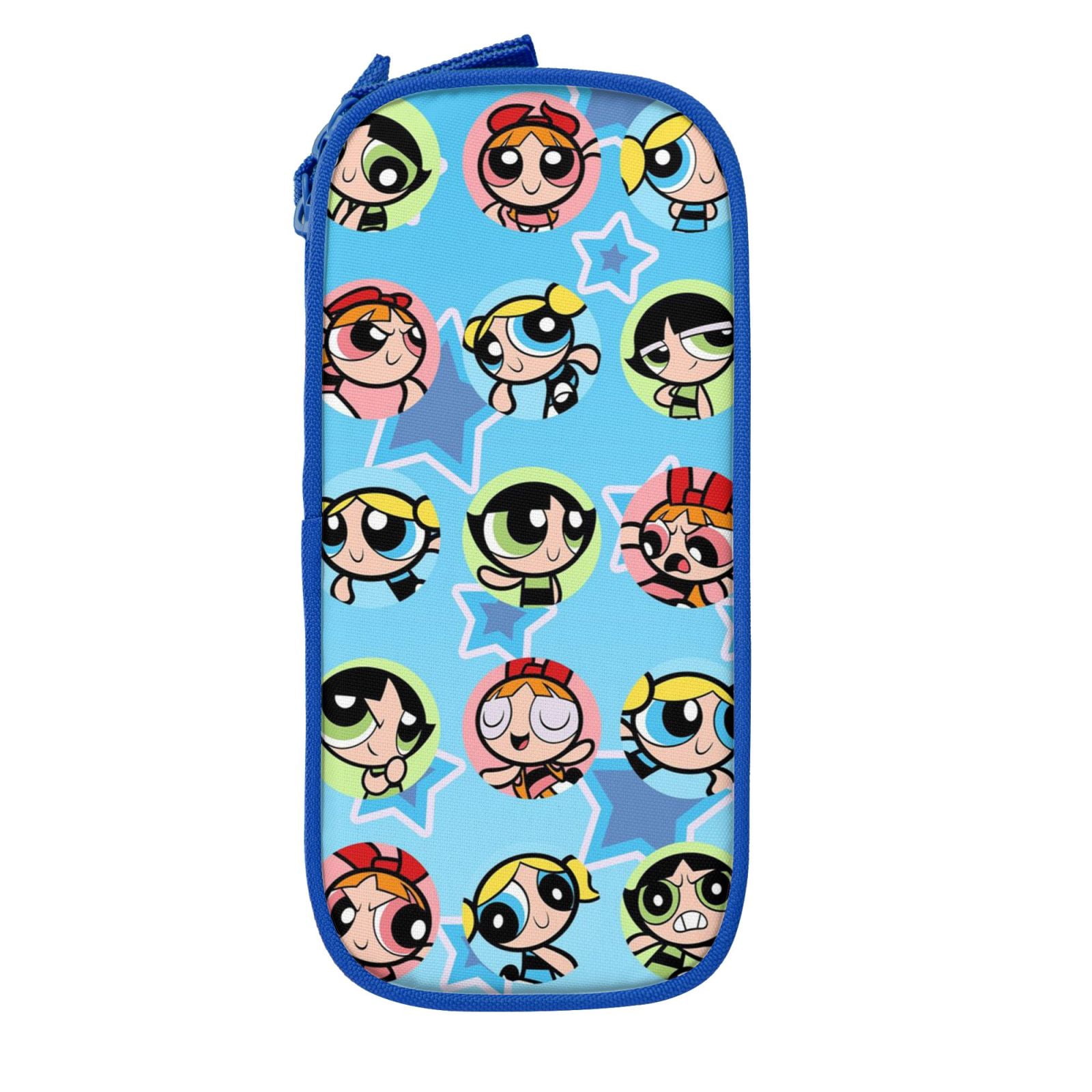 The Powerpuff Gi-rls Pencil Case Large Capacity Pencil Pouch Penbag Office Stationery Organizer Travel Makeup Bag Blue