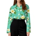thumbnail image 4 of Sewkxo Woman's Hawaii Shirts Floral Printed Long Sleeves Lapel Collared Buttons Tropical Beach Blouse Fashion Baggy Party Holiday Top,Light Green S, 4 of 5