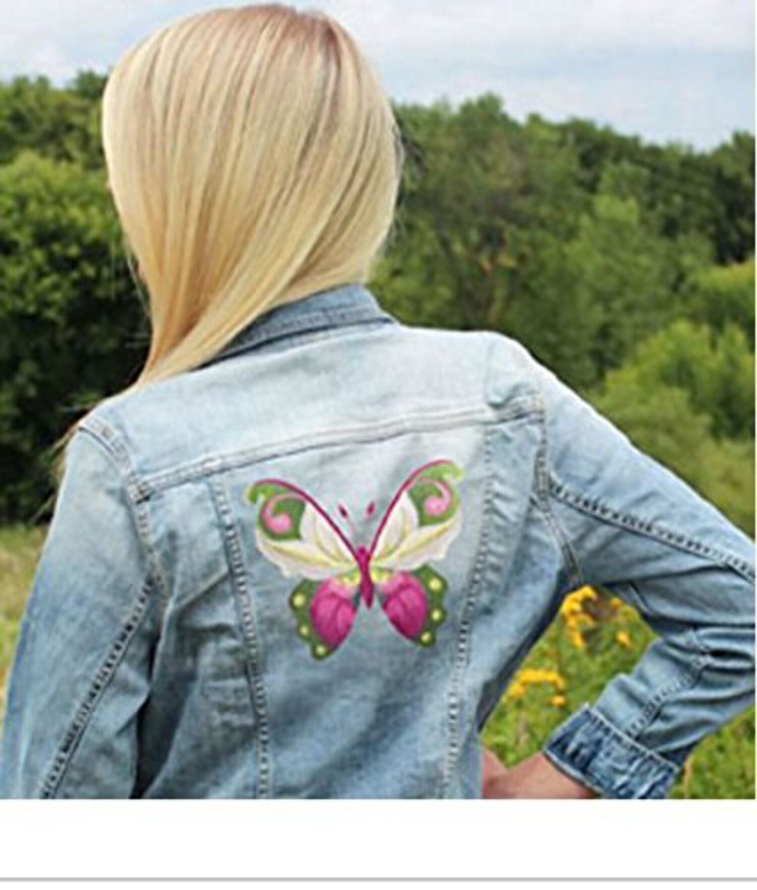 Custom and Unique Water Color Blooms and Butterflies [Watercolor Lady Slipper Butterfly] Embroidered Iron on/Sew patch [5.84" 4.89"]