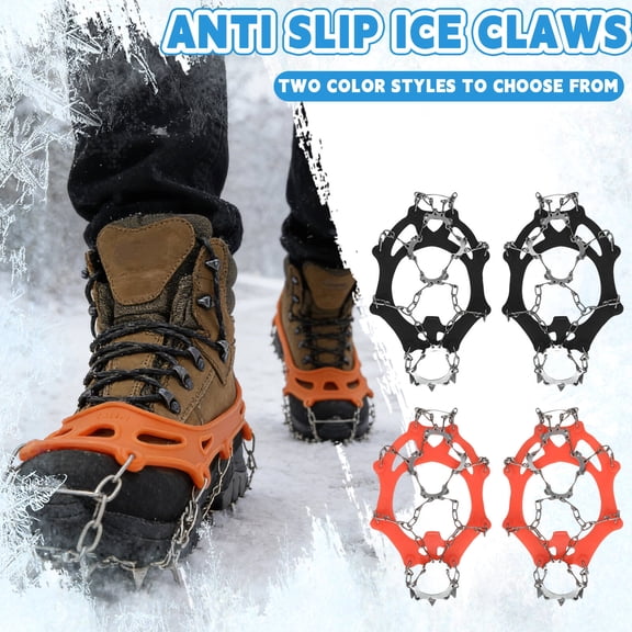 Crampons Ice Cleats Traction Snow Grips for Boots Shoes Women Men Anti Slip 19 Stainless Steel Spikes Safe Protect for Hiking Fishing Walking Climbing Mountaineering