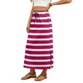 thumbnail image 5 of Women's Maxi Skirt Summer Boho Striped Print Elastic Waisted Drawstring Skirt Casual Beach Long Skirts with Pockets Hot 2XL, 5 of 6