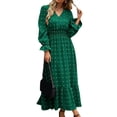 thumbnail image 5 of Women's Long Dress Evening Spring Autumn Outfit Chic Elegant Long Sleeve V Neck Jacquard Loose Swing Dress Street Wear-d-S, 5 of 7