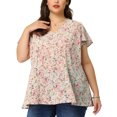 thumbnail image 2 of Women's Plus Size Blouses Flare Sleeve V Neck Floral Tops Pink 3X, 2 of 7