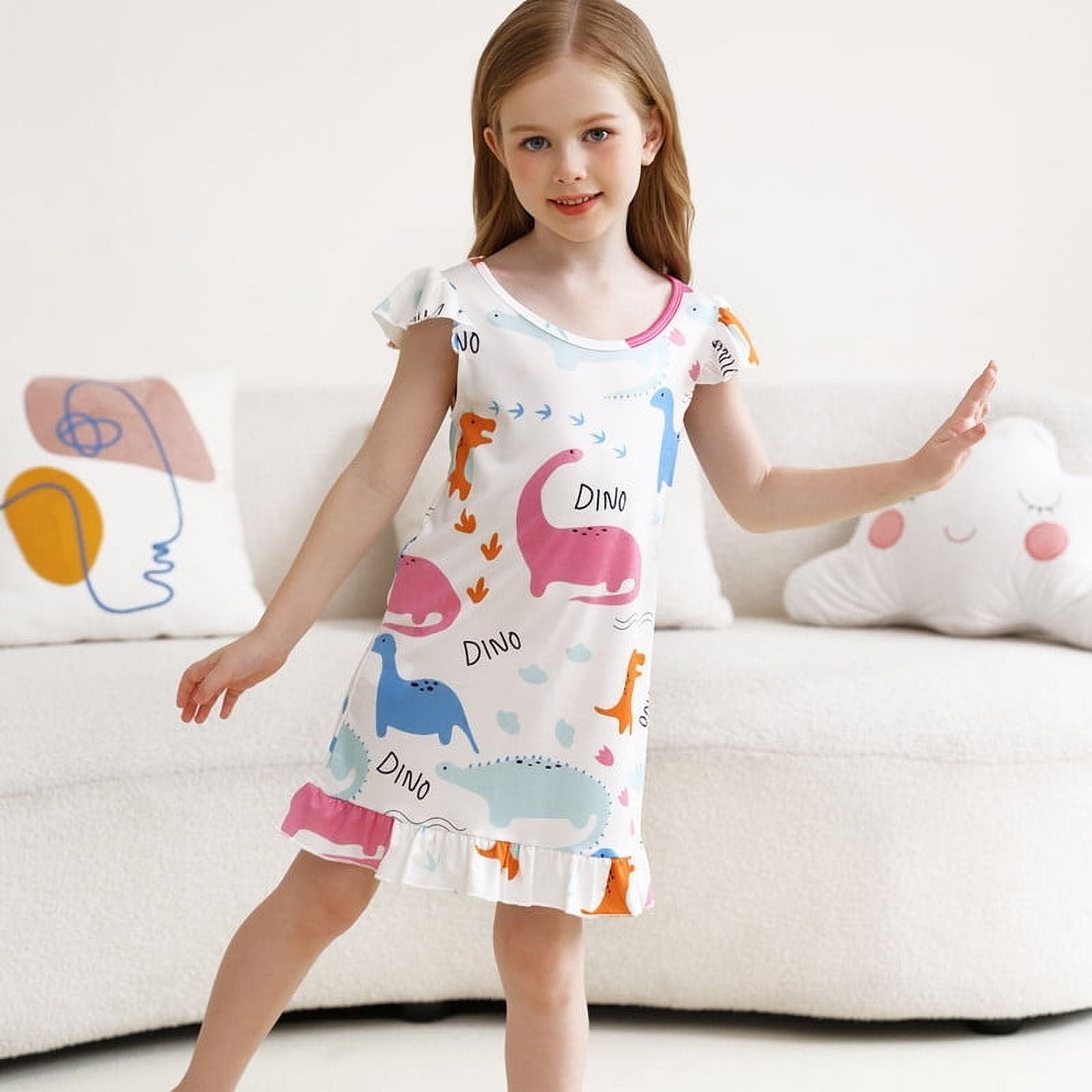 Jurebecia Girl Dinosaurs Nightgown Cartoon Pajamas Dress for