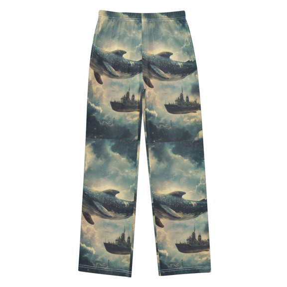 FORMRS Kids Pajama Pants with Pockets Size 6-8Y Boys Lounge Sleep Bottoms, Beige Floating Whale