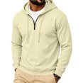 thumbnail image 2 of Trgacdwlo Mens Quarter Zip Hoodies Solid Color Long Sleeve Mens Pullover Shirts Drawstring Fall Winter Workout Men's Sweatshirts and Hoodies Khaki M, 2 of 5