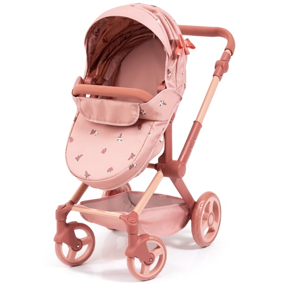 Bayer Design: Doll Pram Xeo - Coral Pink Floral - 2-In-1 Pushchair & Stroller, Adjustable Handle, Swivel Wheels, Handbag, Dolls Up To 18", Kids 3