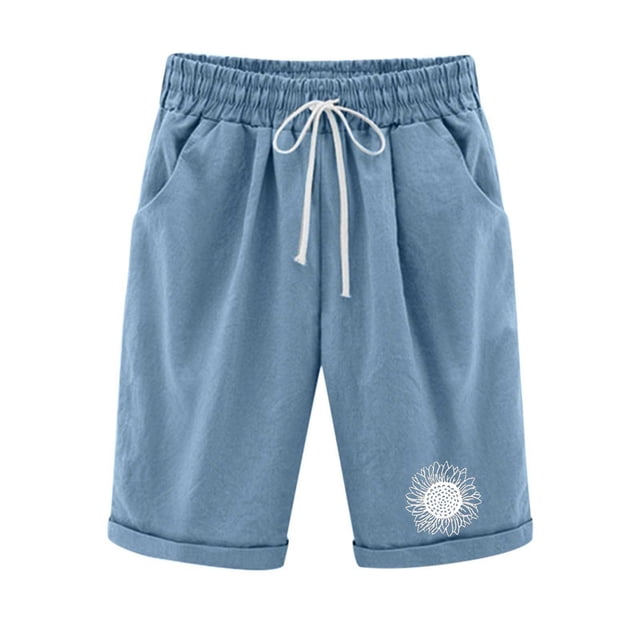 Birdeem Pantalon Femme Été Imprimé Cinq Points Grande Taille Coton Lin Pantalon Décontracté