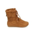 thumbnail image 2 of New Girl Link Candice-22K Suede Moc Toe Gathered Fringe Moccasin Bootie 9 - 4, 2 of 5