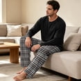 thumbnail image 5 of VV AVEORS Mens Pajama Set Long Sleeve Soft Sleepwear Loungewear Pjs Tops Plaid Pants With Pockets 2 Piece Holiday Sleepwear Dark Gray L, 5 of 8