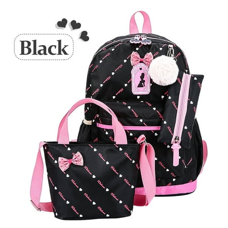 Anyprize 3Pcs/Sets Black Canvas School Backpacks for Girls, Large Capity Scatchel Rucksack Backpacks for Middle School, Women's Fashion Sports and Outdoors Backpacks for (Best Backpacks For Middle School)