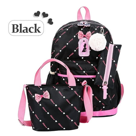 Anyprize 3Pcs/Sets Black Canvas School Backpacks for Girls, Large Capity Scatchel Rucksack Backpacks for Middle School, Women's Fashion Sports and Outdoors Backpacks for (Best Backpack Brands For Middle Schoolers)