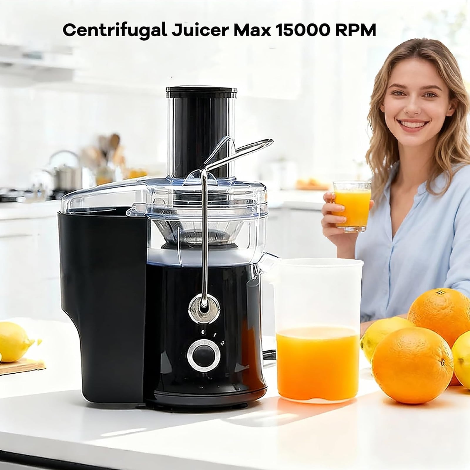 Casabay 480W Juicer Machine, Large Feed Chute Juicers Machine with Adjustable Speeds, 15000 RPM Max, Stainless Steel & Easy Clean Detachable Parts, Black