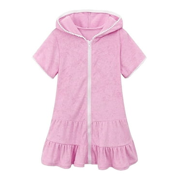 Odeerbi Kids Girls Swim Cover Up Toddler Swimsuit Coverup Hooded Zip-Up Beach Bathing Suit Robe
