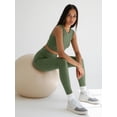 thumbnail image 2 of Womens Yoga Set 2 Piece Workout High Waist Leggings Crop Top Activewear Outfit Sage Green-S, 2 of 5