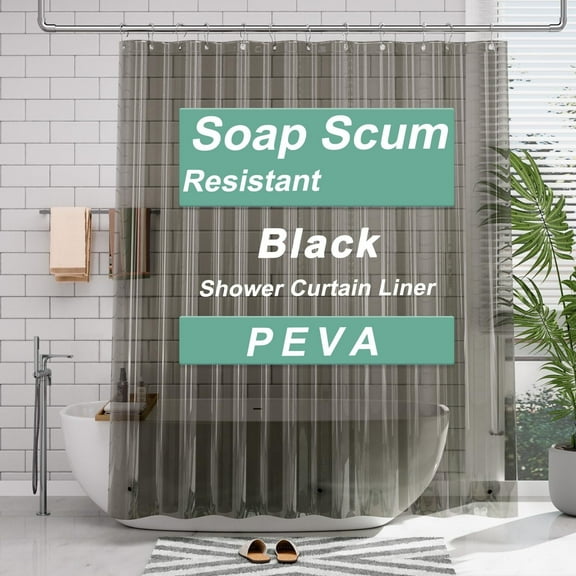 AmazerBath Shower Curtain Liner, 72x72 Transparent Black Shower Curtain Liner, Lightweight Plastic Shower Curtain Liner, PEVA Waterproof Shower Liner for Bathroom with 3 Magnets and 12 Grommets