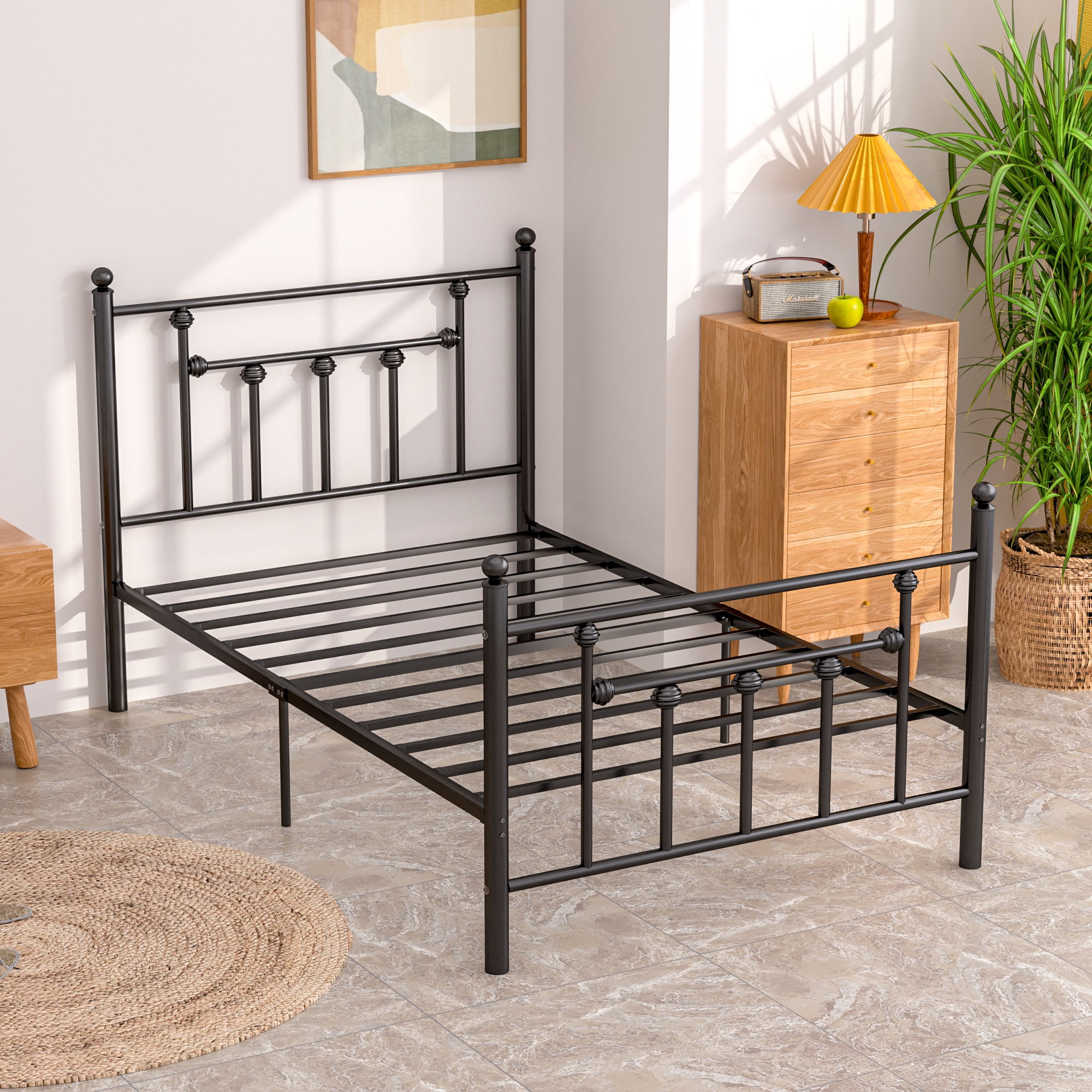 VECELO Twin Size Metal Bed Frame with Headboard & Footboard, Heavy Duty Platform Bed Frame with Steel Slats Support and Mattress Stoppers, No Box Spring Needed, Easy Assembly, Noise-Free, Black