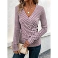 thumbnail image 4 of Womens Long Sleeve Shirts V Neck Ribbed Knit Slim Fit Button Light-Weight Sweater Fall Casual Work Tops Lotus Color XL, 4 of 10