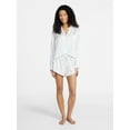 thumbnail image 2 of No Boundaries Sleepwear Satin Long Sleeve Button-Up Top and Shorts Set, 2-Piece, Women’s XS-XXL, 2 of 5