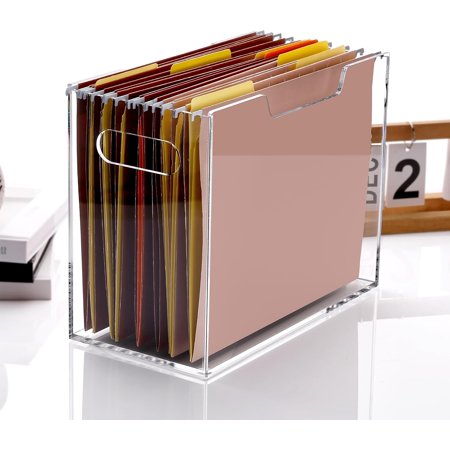 Acrylic File Folder Organizer Box, Letter Size Hanging File Organizer, Clear File Holder with Handles, Desktop Office Supplies Filing Storage Crate for Home Work School - 1 Pack