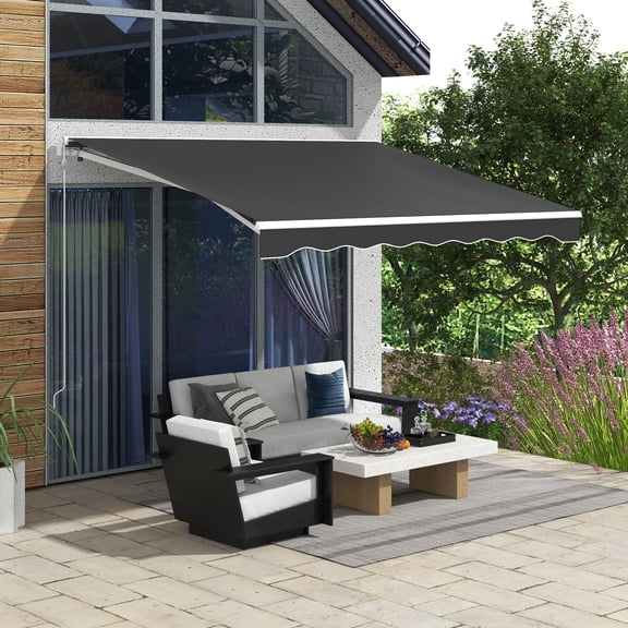 Outsunny 10' x 8' Electric Retractable Awning, Sun Shade Shelter with Remote Controller and Crank Handle for Deck, Balcony, Yard, Dark Gray