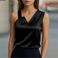 thumbnail image 3 of Otntypg Women's Silk Satin Camisole Tank Tops Trendy Solid Color Dressy Casual V Neck Pleated Sleeveless Tunic Blouses Summer Business Work Shirts Black M, 3 of 9