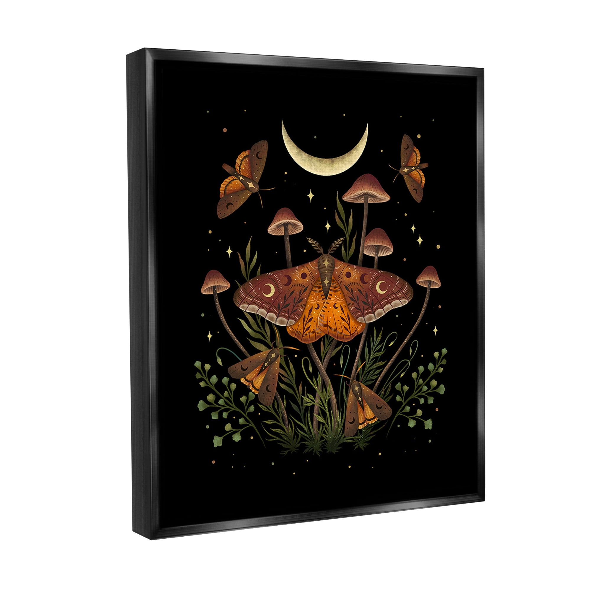 Stupell Industries Astral Moth & Moon Animals & Insects Painting Black Floater Framed Canvas Art Print Wall Art, 17 x 21