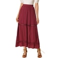 thumbnail image 1 of Falda Maxi Allegra K Encaje Cintura Elástica Vintage Swing Mujer Vino Rojo XS, 1 of 6