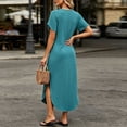 thumbnail image 6 of SAWOBUUN Womens Casual Maxi Dress V Neck Short Sleeve Loose Fit Summer Beach Vacation Long Dress with Pockets, 6 of 9