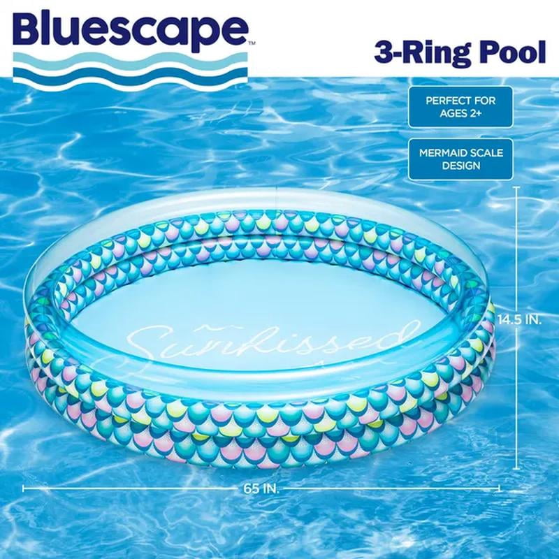 Colorful Mermaid Print 3-Ring Inflatable Swimming Pool, Round, Unisex