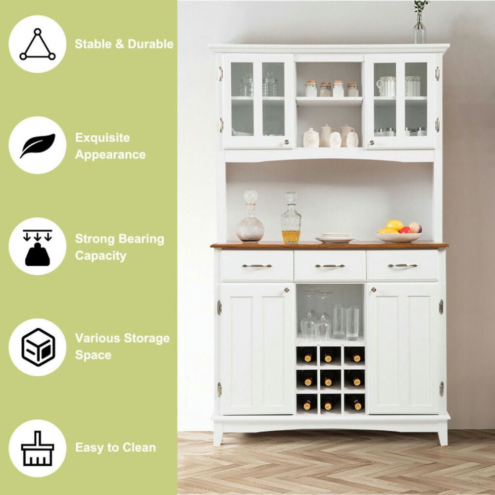 Finihen Kitchen Storage Cabinet, Buffet Sideboard, Wood Buffet Hutch Cabinet with 3 Large Drawers, for Dining Room, Kitchen, Living Room, White Finihen Kitchen Storage Cabinet, Buffet Sideboard, Wood Buffet Hutch Cabinet with 3 Large Drawers, for Dining Room, Kitchen, Living Room, White