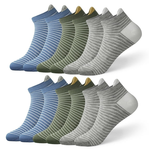Honeysea 6 Pairs Striped Mens Socks, Running Socks Ankle Socks for Women Socks Low Cut Compression Socks with Arch Support