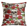 thumbnail image 1 of RYLABLUE Motif Vert de Crânes et Roses Rouges sur Housse de Coussin Rayée, 1 of 1