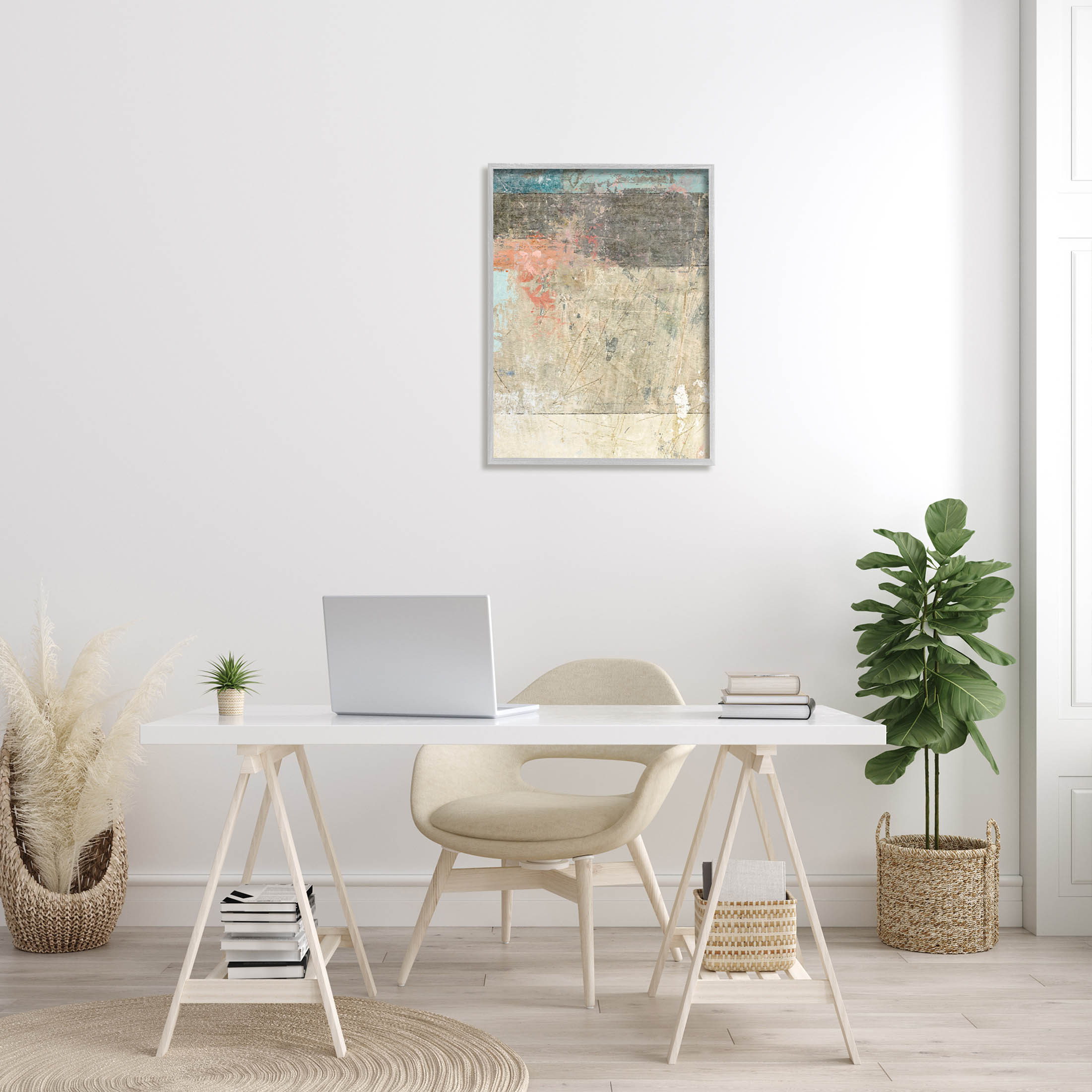 Stupell Industries Urban Layered Abstract Collage Painting Gray Framed Art Print Wall Art, Design by Suzanne Nicoll