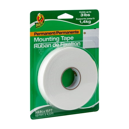 Duck Brand Permanent Acrylic Mounting Tape - White, .75 in. x 15 ft.